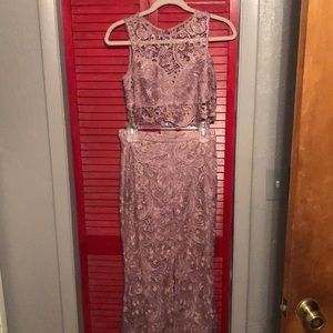 Mauve 2 piece cropped top and floor length skirt